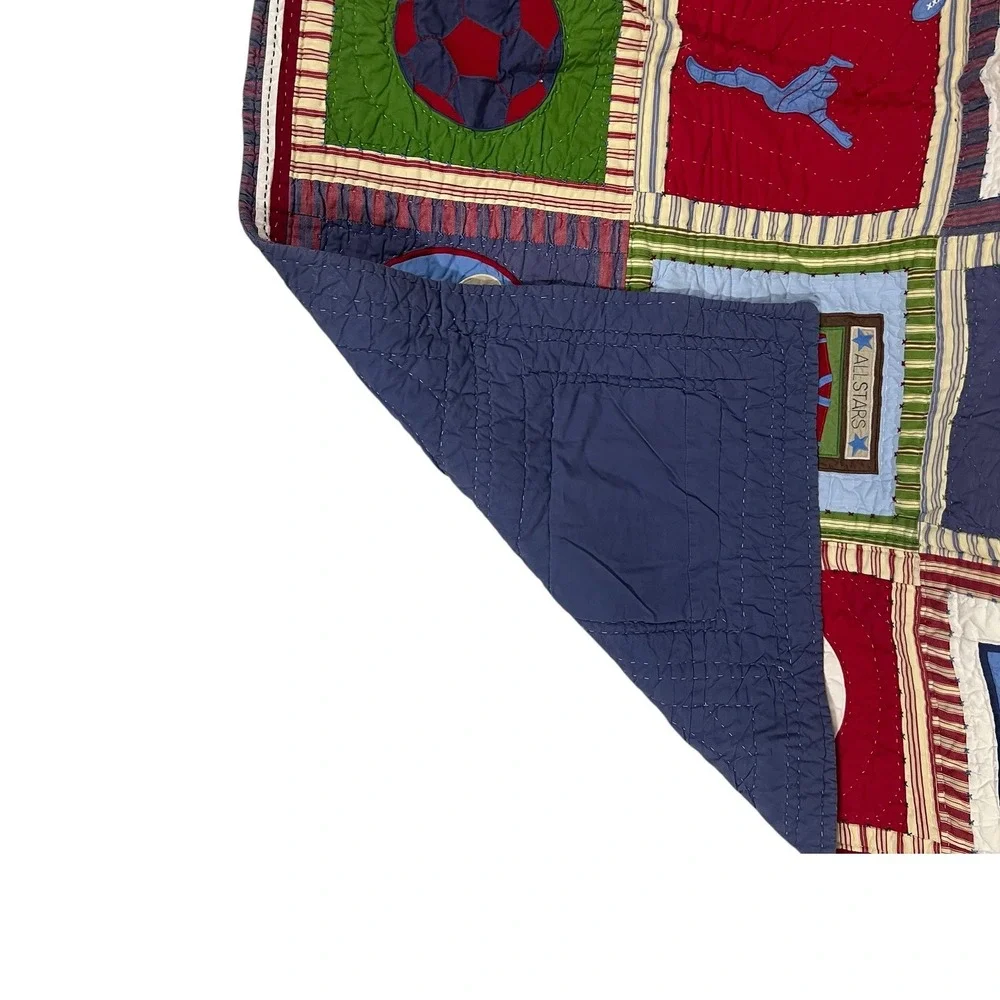 Pottery Barn Kids Sports Quilt Full Vintage Americana Patchwork 92x68